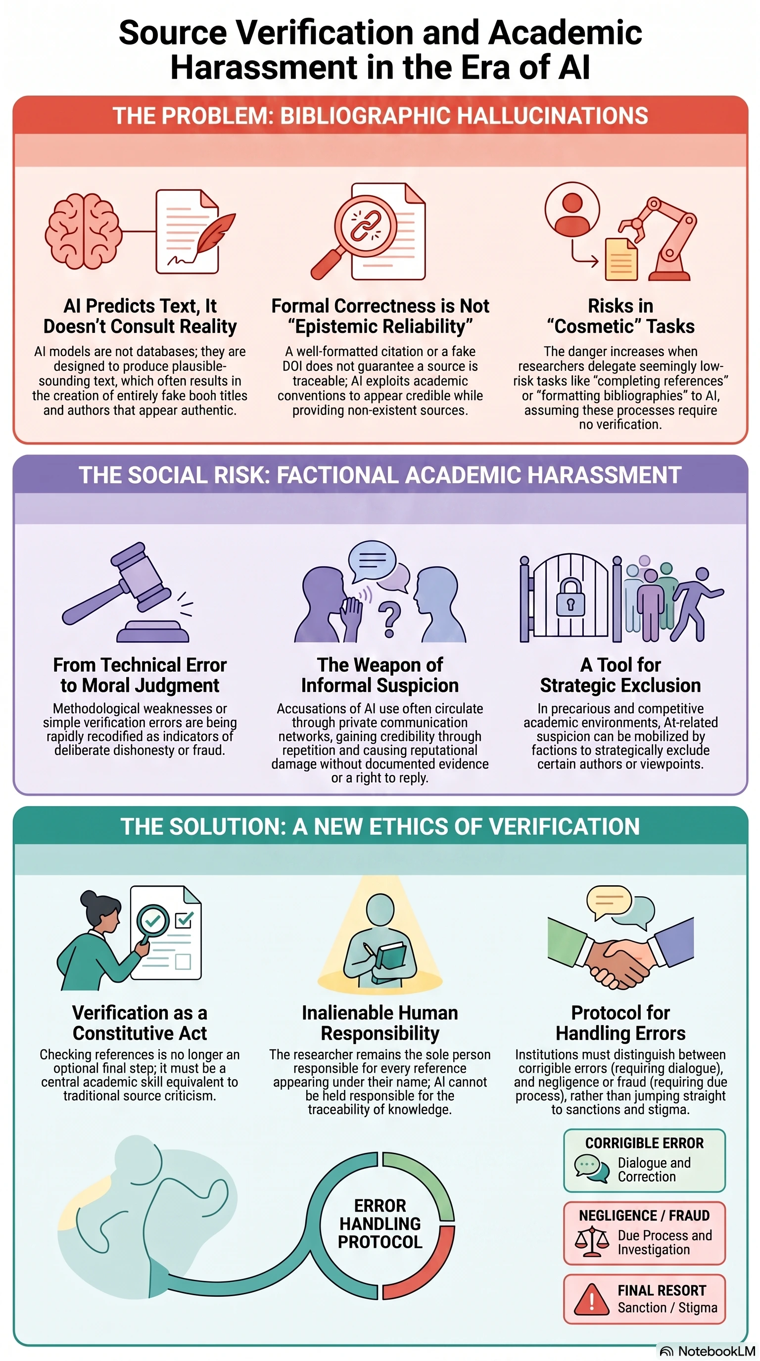 Guideline on AI verification, academic integrity, and researcher harassment across disciplines.